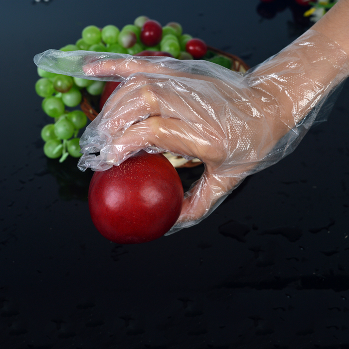 Salón de plástico transparente pe guante en caja mano dedo hogar cocina guantes desechables