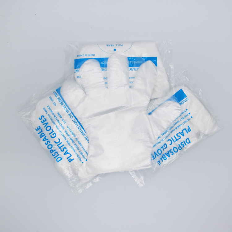 Guantes desechables de HDPE transparentes y azules