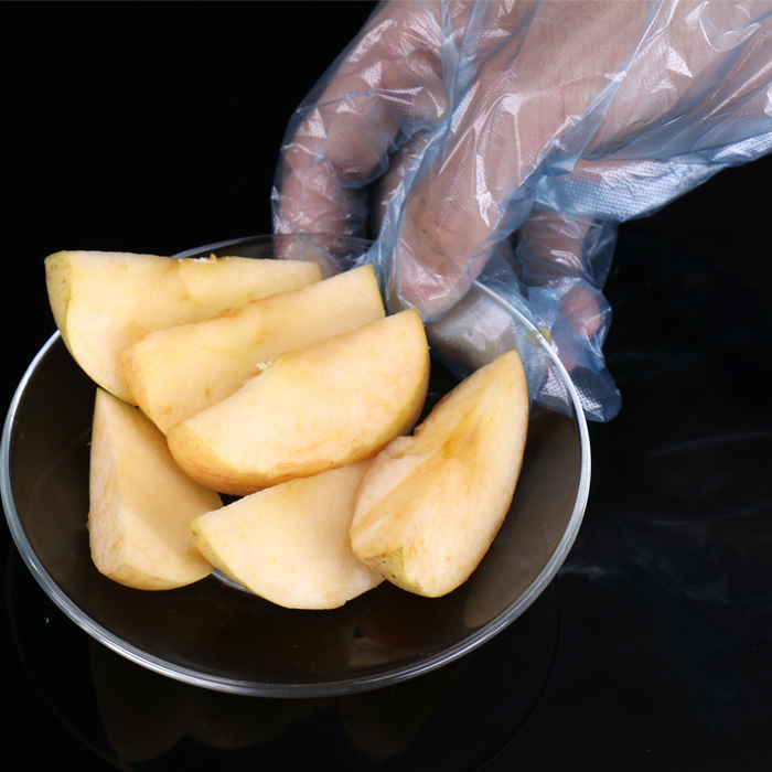 Guantes desechables de poliéster sin polvo y látex para manipulación de alimentos